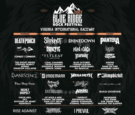 Blue Ridge Rock Fest 2023 Lineup ft. Slipknot, Shinedown, more Blue Ridge Rock Fest 2023 Lineup