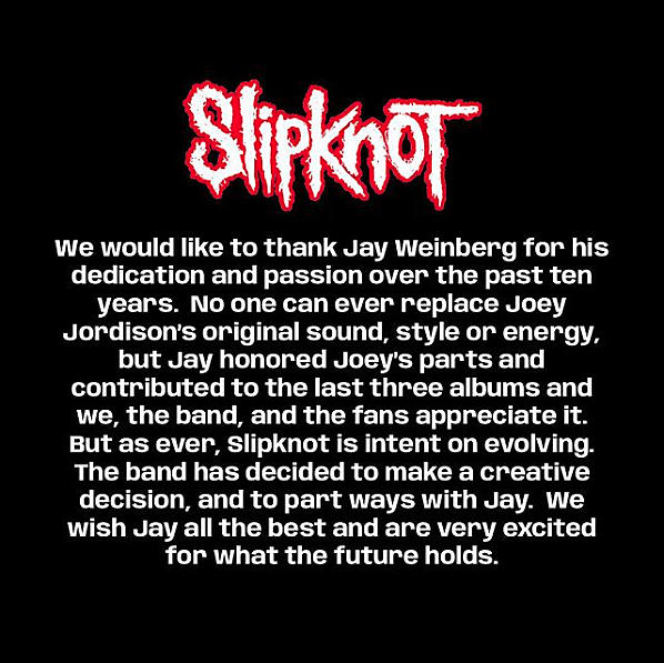 Slipknot Part Ways With Jay Weinberg