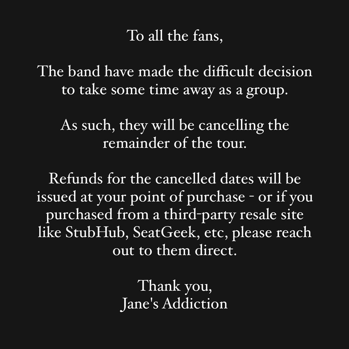 Jane's Addiction Apology