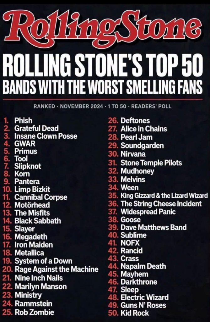 Rolling Stone's Top 50 Bands With The Smelling Fans
